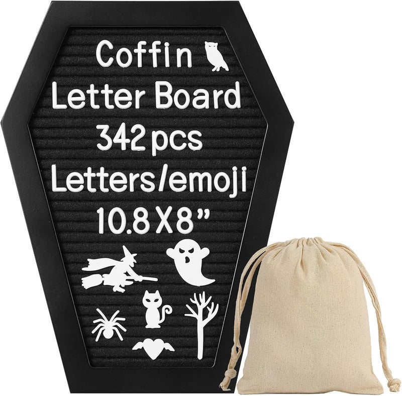 G GAMIT Coffin Felt Letter Board with 342 Changeable Letters&Numbers, 10.8”x8” Spooky Letterboard Gothic Message Board Letter Sign Board with Stand and Canvas bag for Halloween Party Christmas - Image 1
